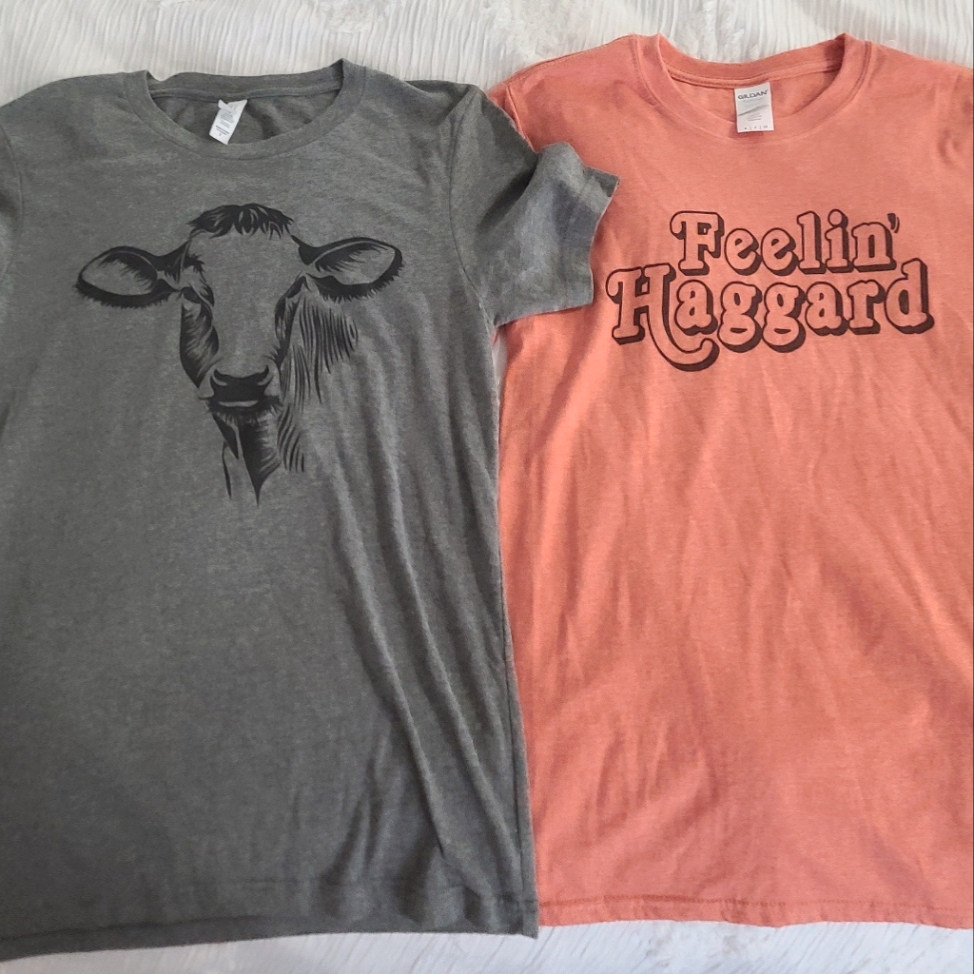 Country Music Cow Graphic Tee Set Of 2 Country Music Cow Graphic Tee Set Of 2
